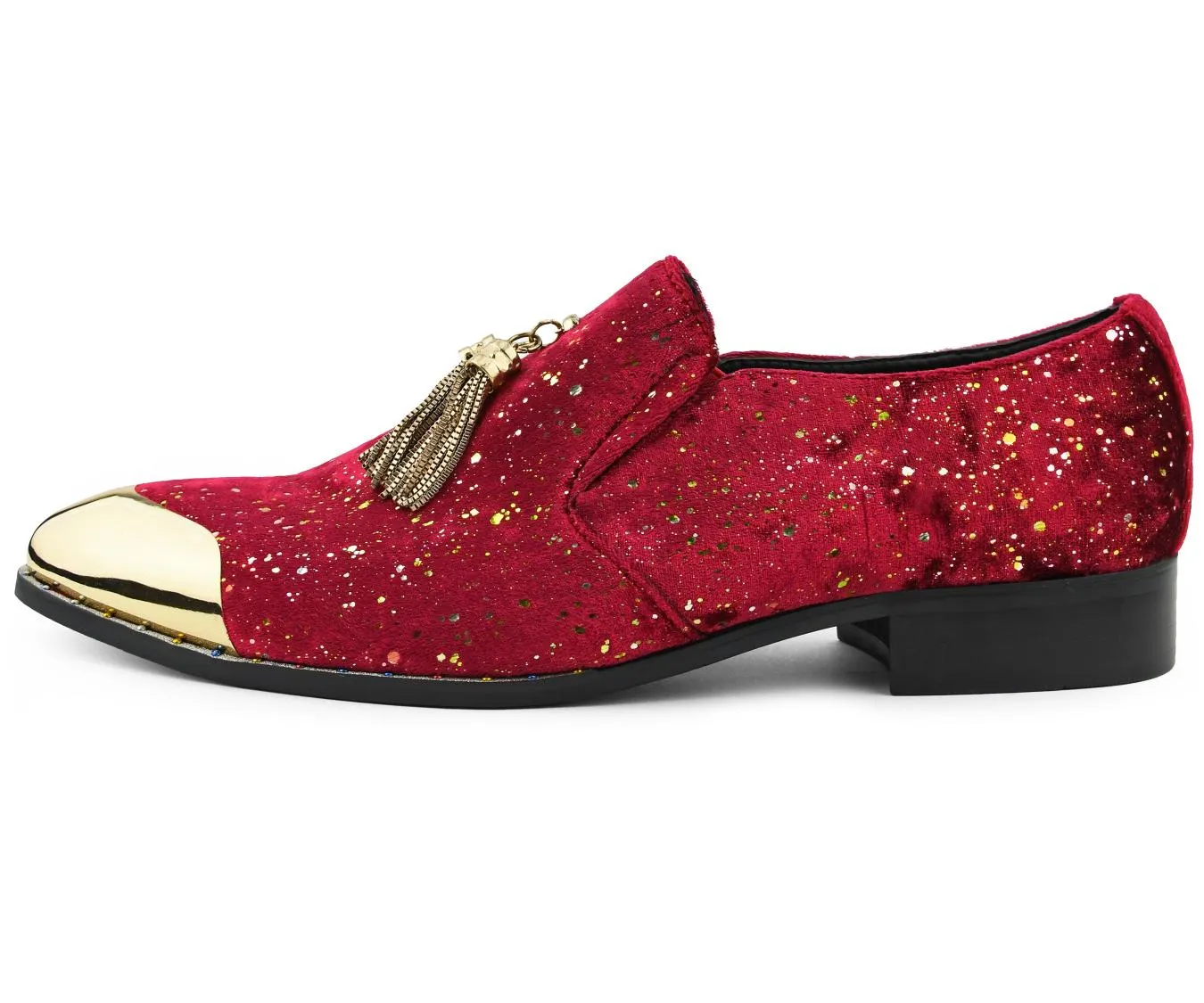 Amali Chaz Red Men’s Gold Glitter Dress Shoes