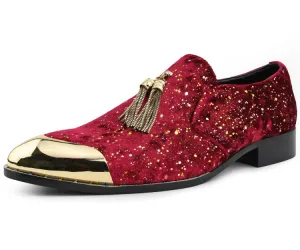 Amali Chaz Red Men’s Gold Glitter Dress Shoes