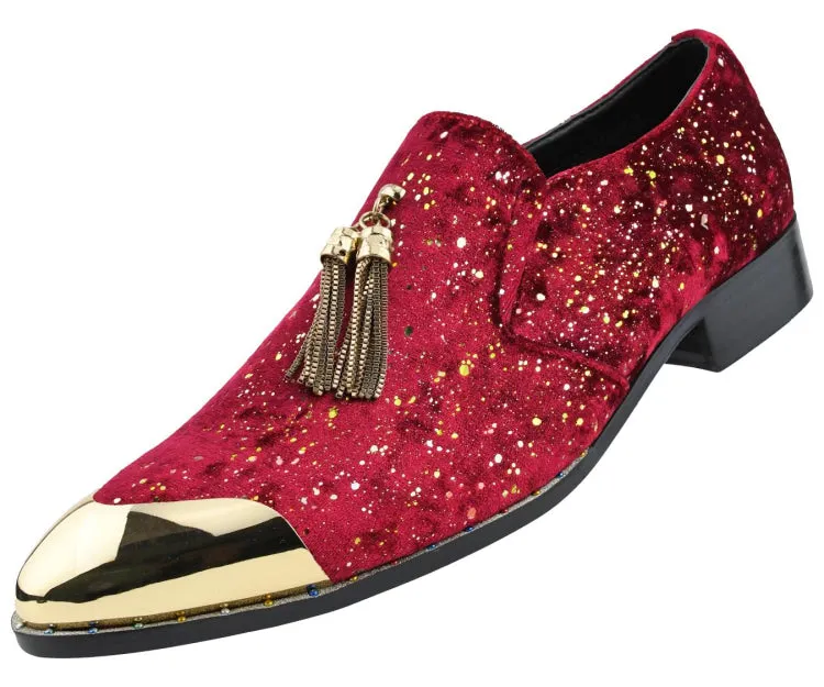 Amali Chaz Red Men’s Gold Glitter Dress Shoes