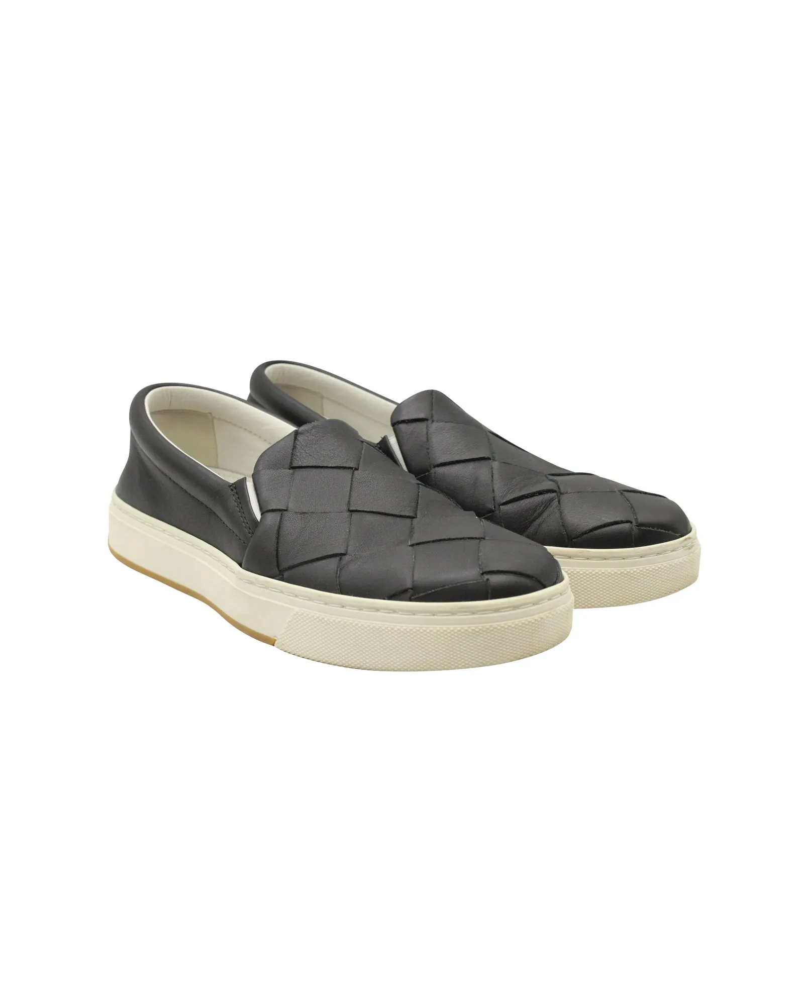 Bottega Veneta Dodger Intrecciato Slip-On Sneakers in Black Leather