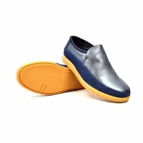 British Walkers Norwich Bally Style Men's Navy Blue Suede and Leather Slip Ons