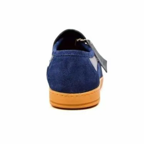 British Walkers Norwich Bally Style Men's Navy Blue Suede and Leather Slip Ons