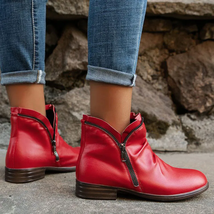 elveswallet Double side zip pleated leather ankle boots