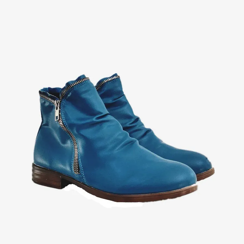 elveswallet Double side zip pleated leather ankle boots