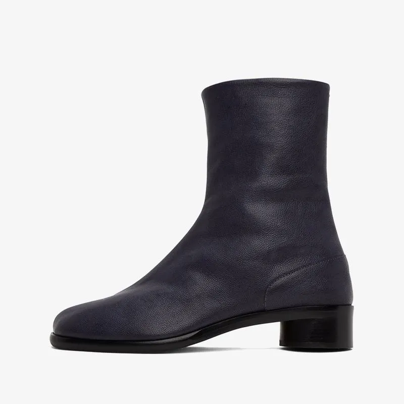 Gray Grained Calf Leather Ankle Boots