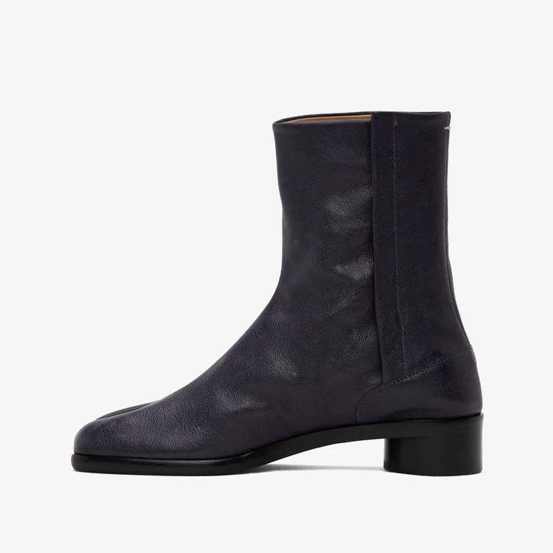 Gray Grained Calf Leather Ankle Boots