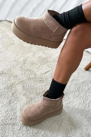 H.O.S Ultra Mini Camel Platform Womens Fur Lined Ankle Boots