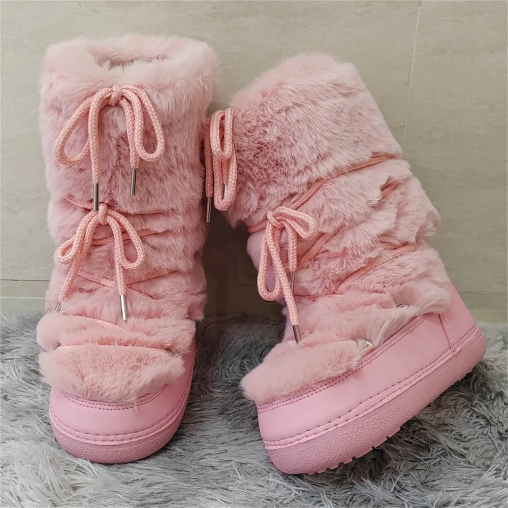 Light Pink Faux Fur Ski Themed Winter Boots