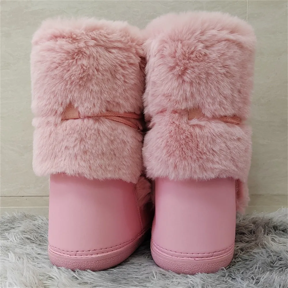 Light Pink Faux Fur Ski Themed Winter Boots