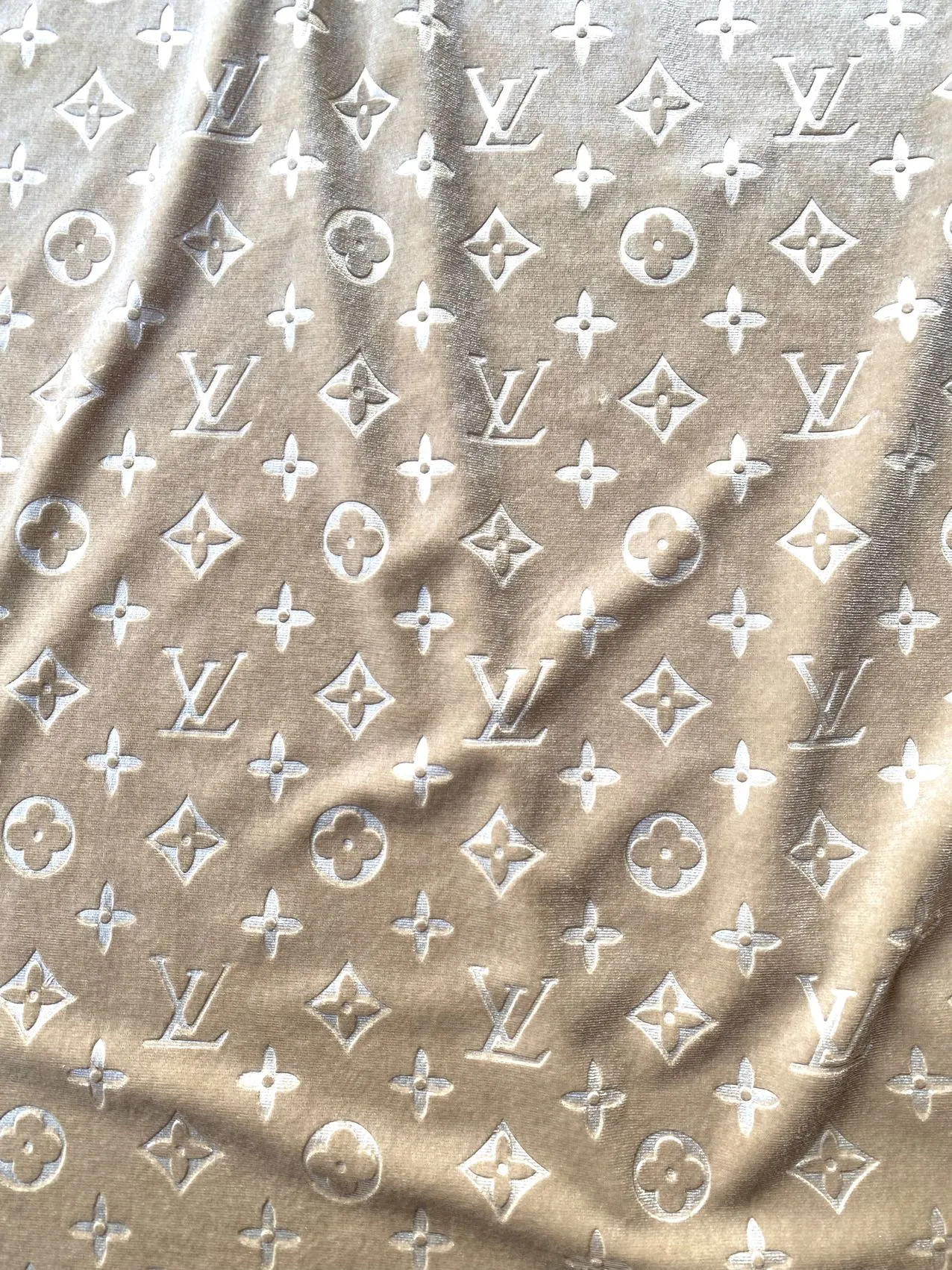 Luxury Beige Cream LV Louis Vuitton Velvet Fabric for Sneakers Custom Shoes Upholstery