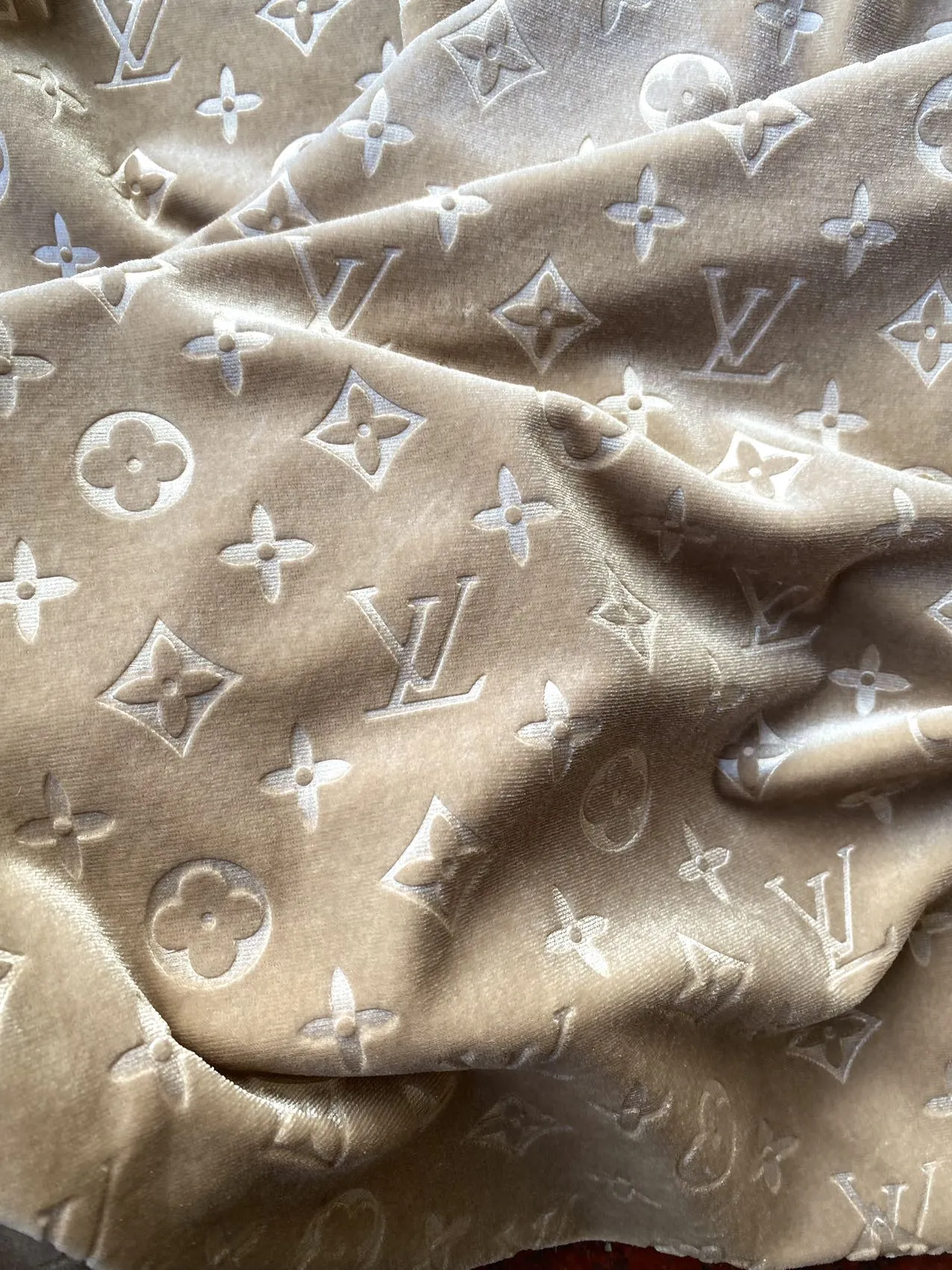 Luxury Beige Cream LV Louis Vuitton Velvet Fabric for Sneakers Custom Shoes Upholstery