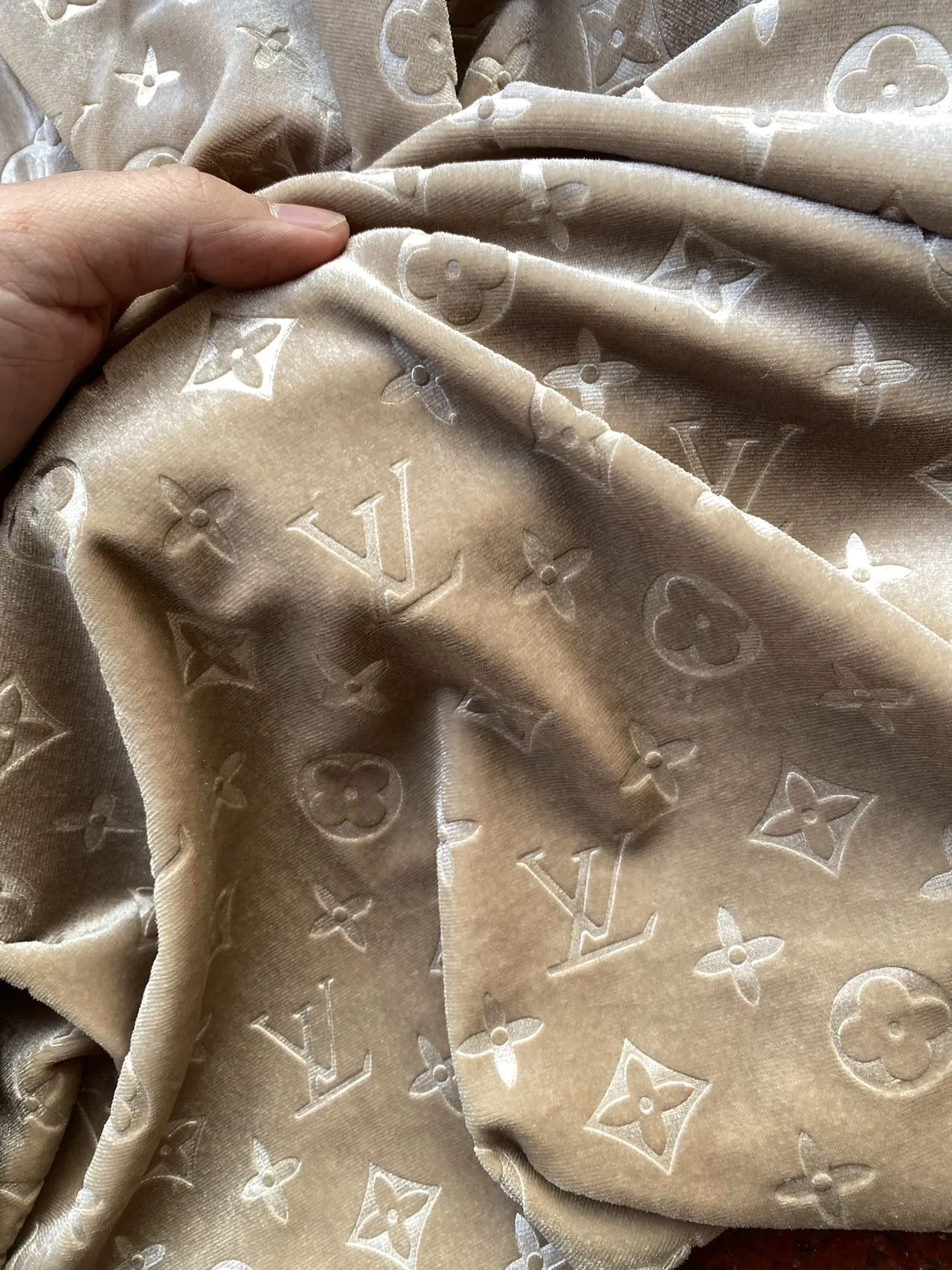 Luxury Beige Cream LV Louis Vuitton Velvet Fabric for Sneakers Custom Shoes Upholstery