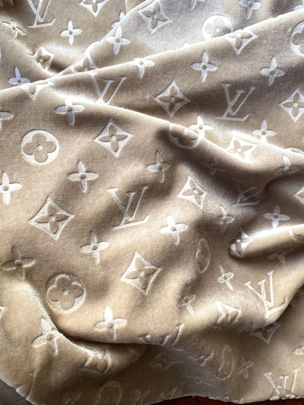 Luxury Beige Cream LV Louis Vuitton Velvet Fabric for Sneakers Custom Shoes Upholstery