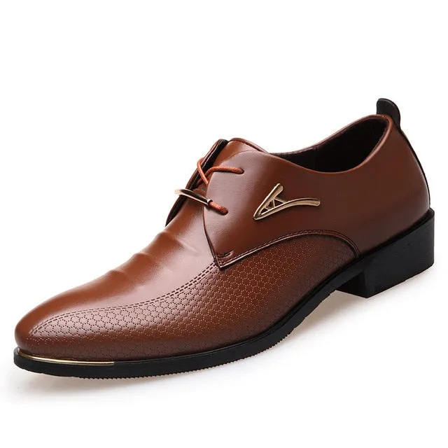 Luxury Brand PU Leather Fashion Men Business Dress Loafers Pointy Black Shoes Oxford Breathable Formal Wedding Shoes
