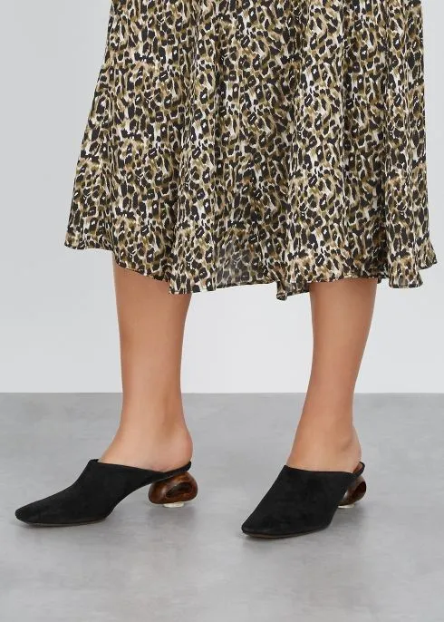 Neous Sobralia Black Suede Mules Low Block Heel Pointed Toe Slip On Dress Pumps