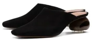 Neous Sobralia Black Suede Mules Low Block Heel Pointed Toe Slip On Dress Pumps
