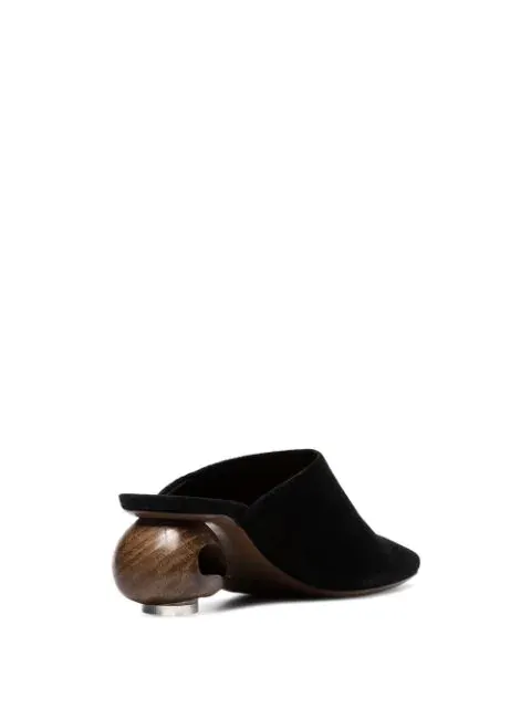 Neous Sobralia Black Suede Mules Low Block Heel Pointed Toe Slip On Dress Pumps