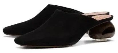 Neous Sobralia Black Suede Mules Low Block Heel Pointed Toe Slip On Dress Pumps