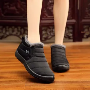 New Women's Fur Fleece Lined Flat Lightweight Comfortable Plush Wear Resistance Non Slip Ankle Boots, Warm Casual Versatile Breathable Black Sz 7 (38)
