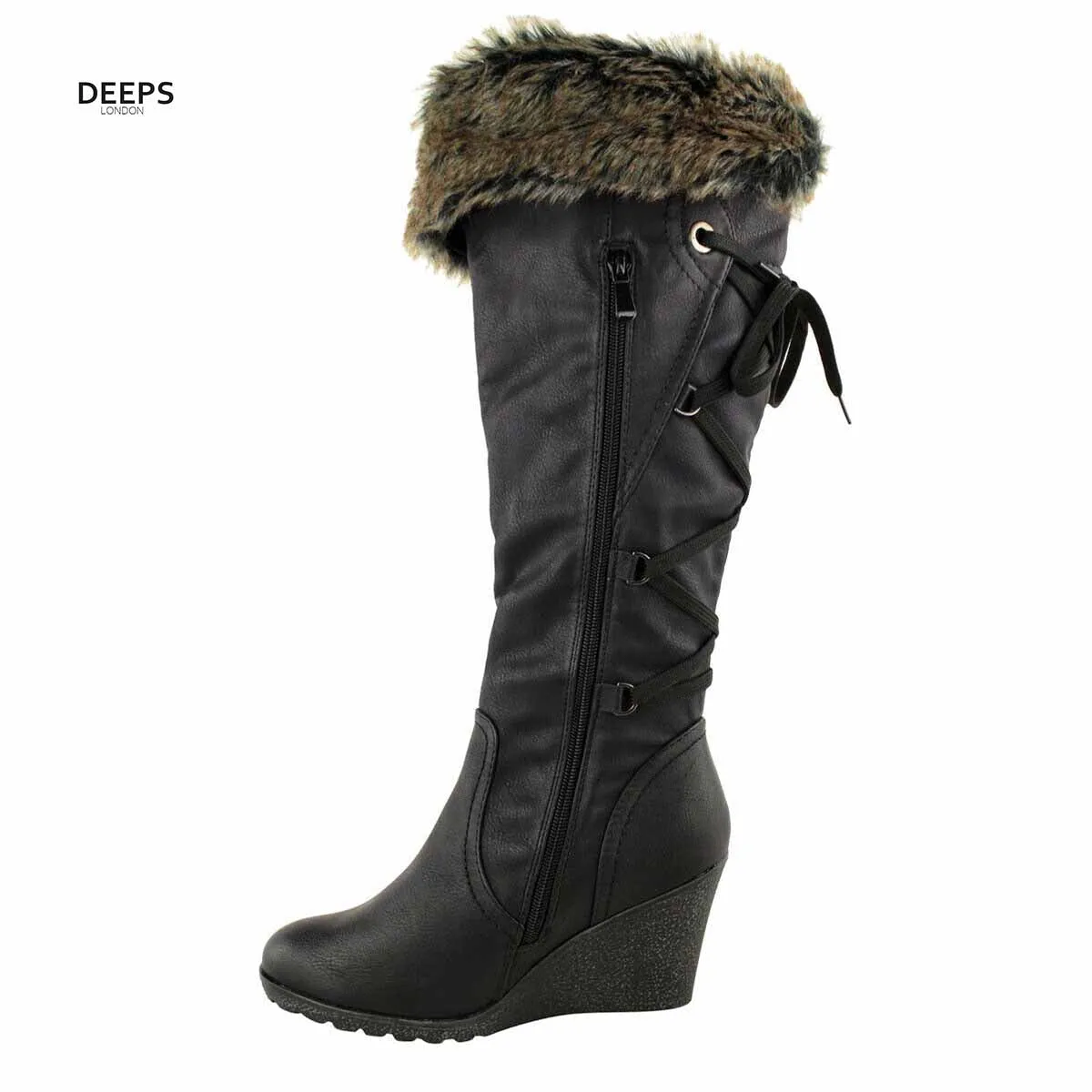 OAKLY WOMEN’S MID WEDGE FUR LINED WARM WINTER KNEE CALF ZIP BOOTS