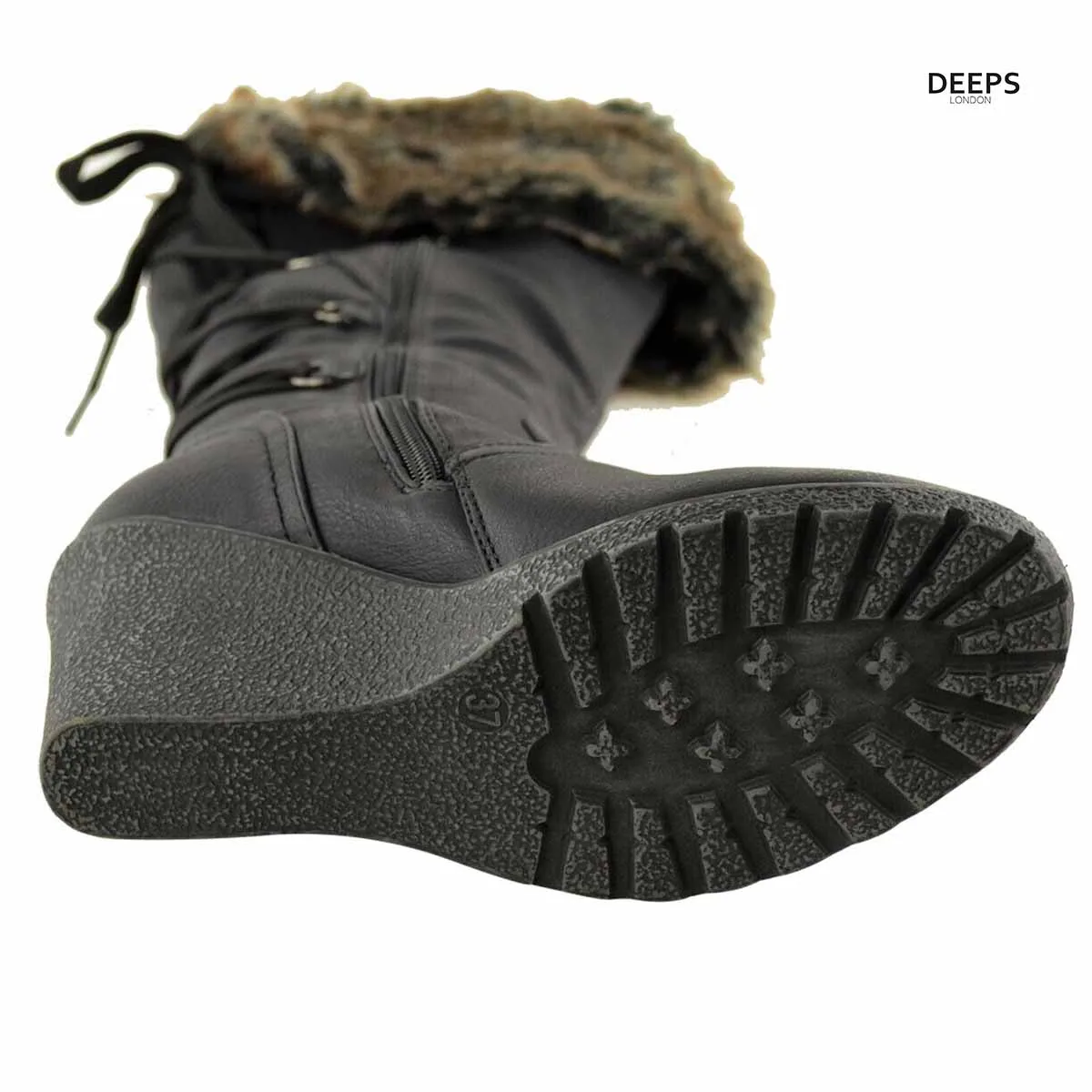 OAKLY WOMEN’S MID WEDGE FUR LINED WARM WINTER KNEE CALF ZIP BOOTS