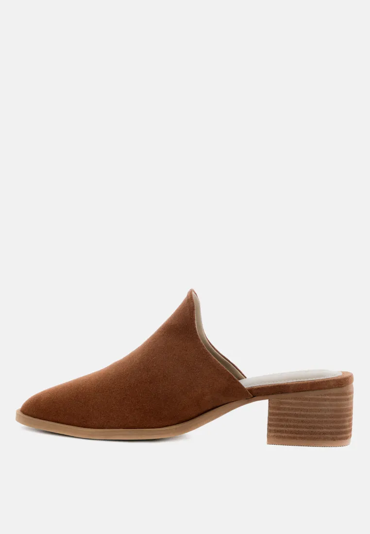 PALMA Tan Stacked Heel Mules