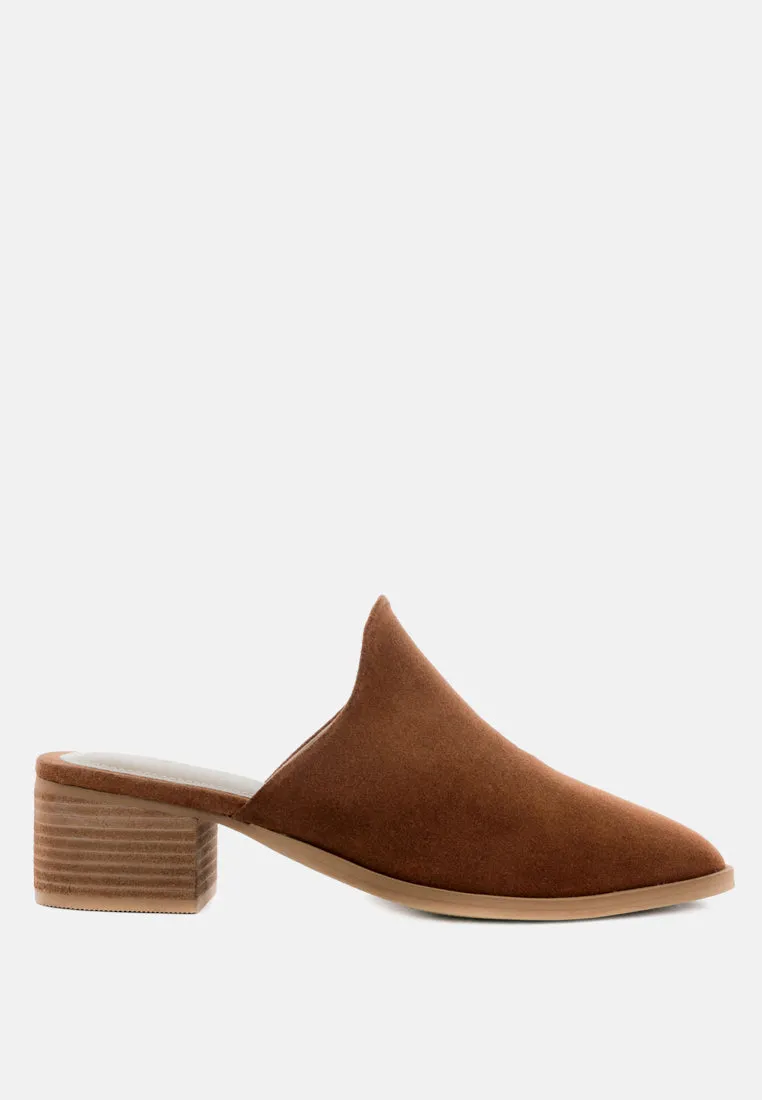 PALMA Tan Stacked Heel Mules