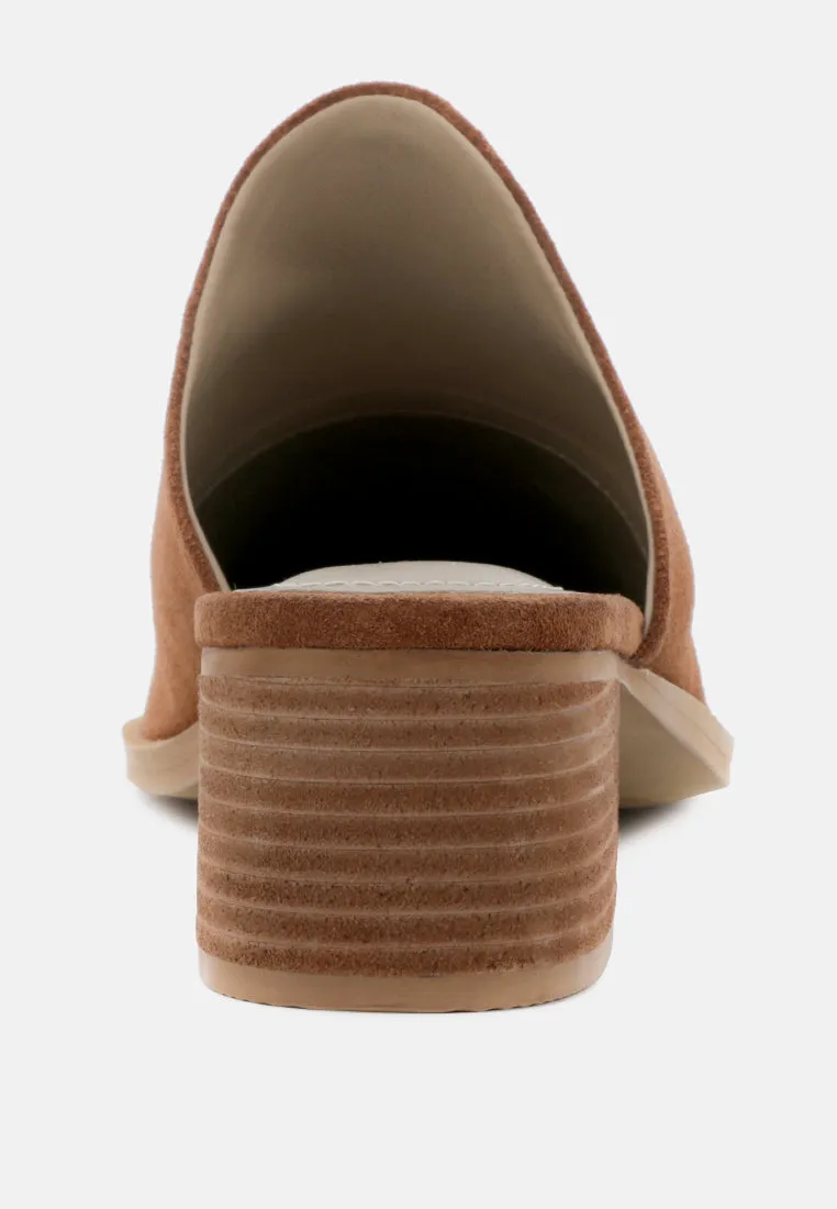 PALMA Tan Stacked Heel Mules