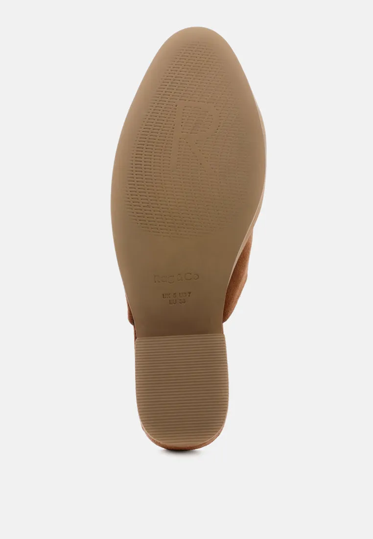 PALMA Tan Stacked Heel Mules