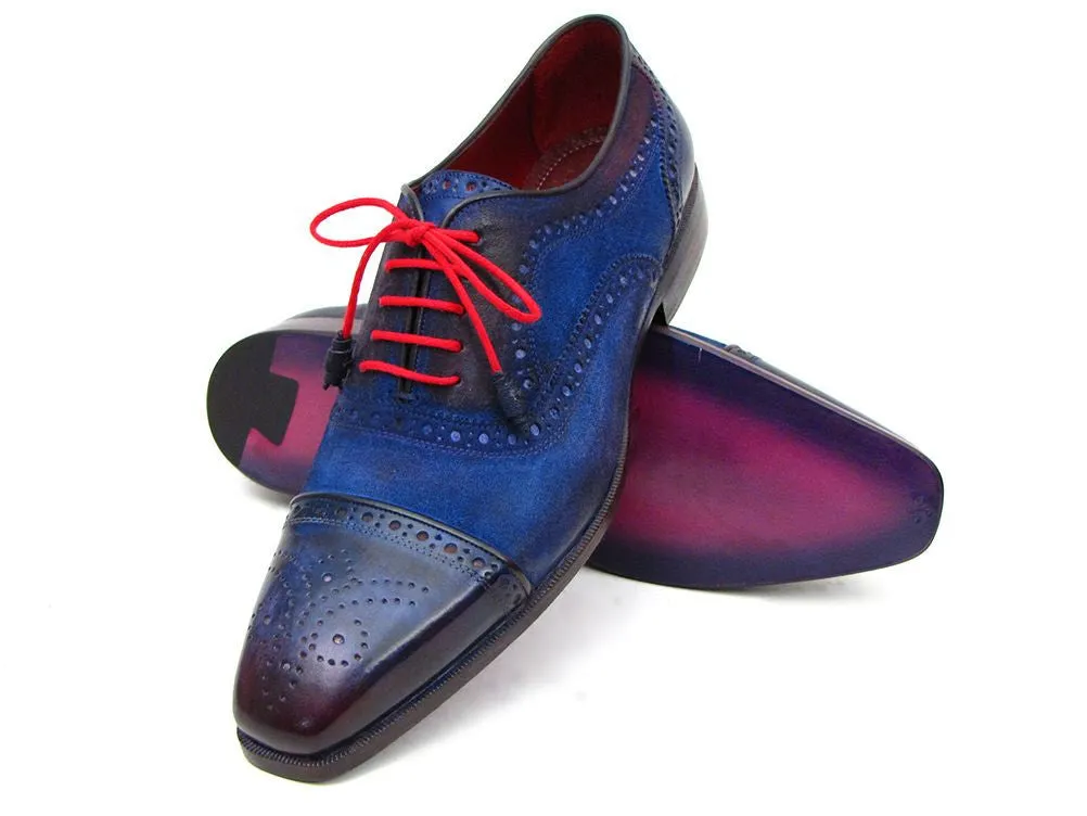 Paul Parkman Men's Blue Suede Captoe Oxfords