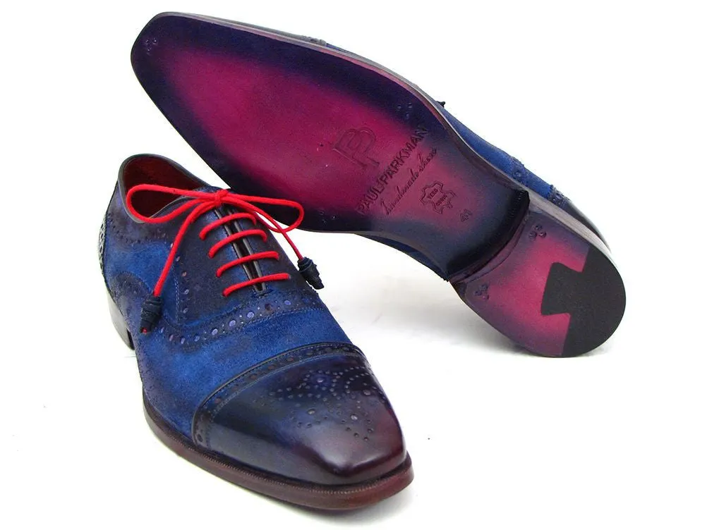 Paul Parkman Men's Blue Suede Captoe Oxfords