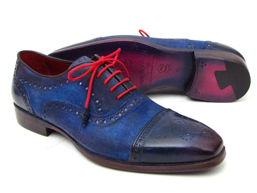 Paul Parkman Men's Blue Suede Captoe Oxfords