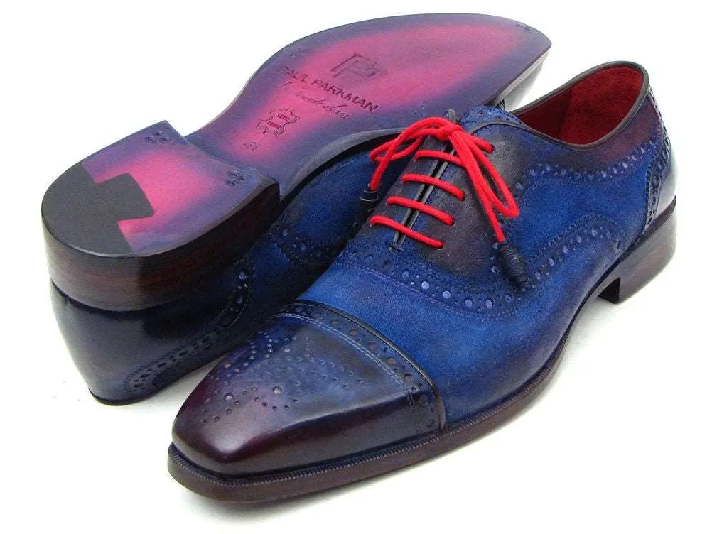 Paul Parkman Men's Blue Suede Captoe Oxfords