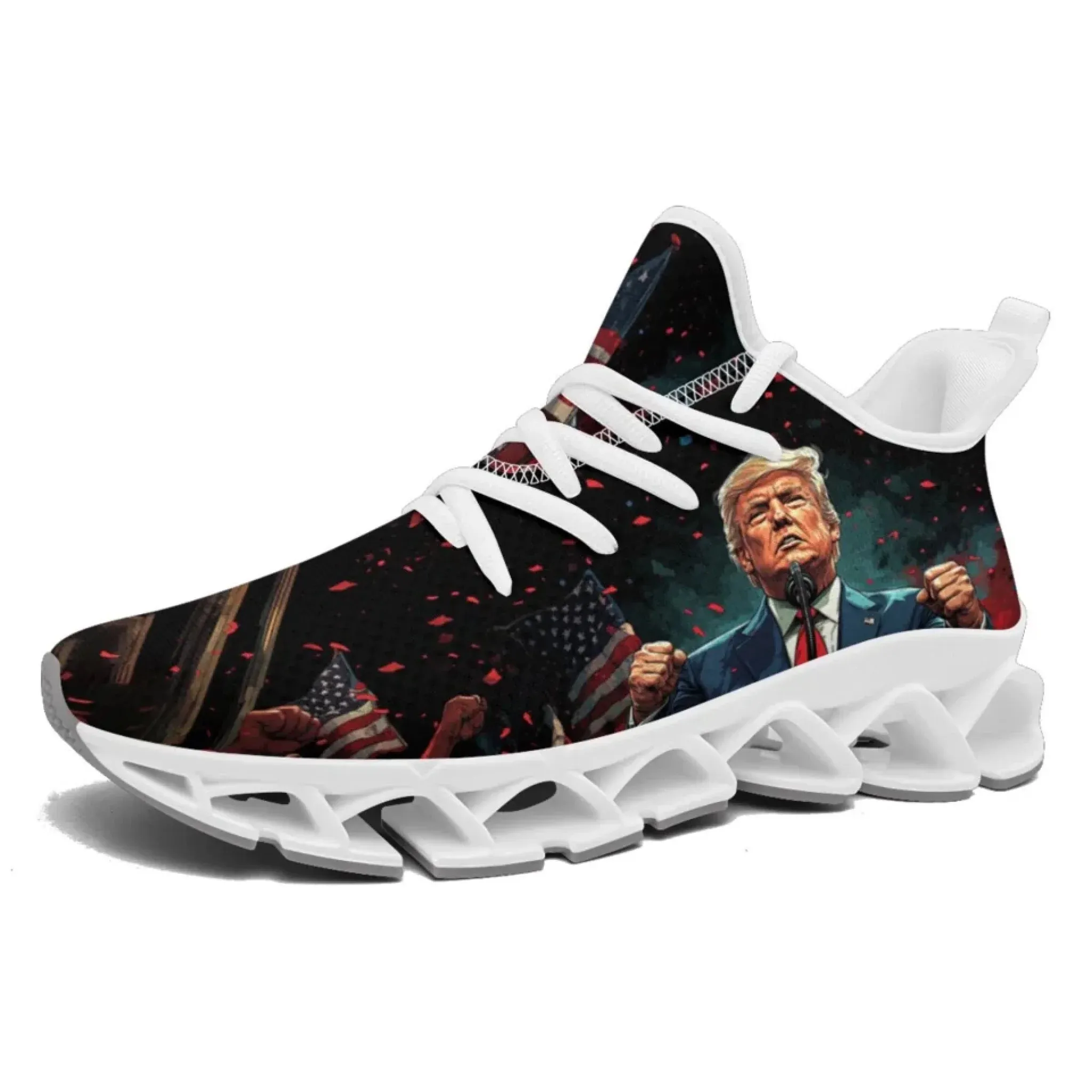 Personalized Trump Sneakers, Custom Lace-Up Pride Shoes, Patriotic Unisex Walking Shoes