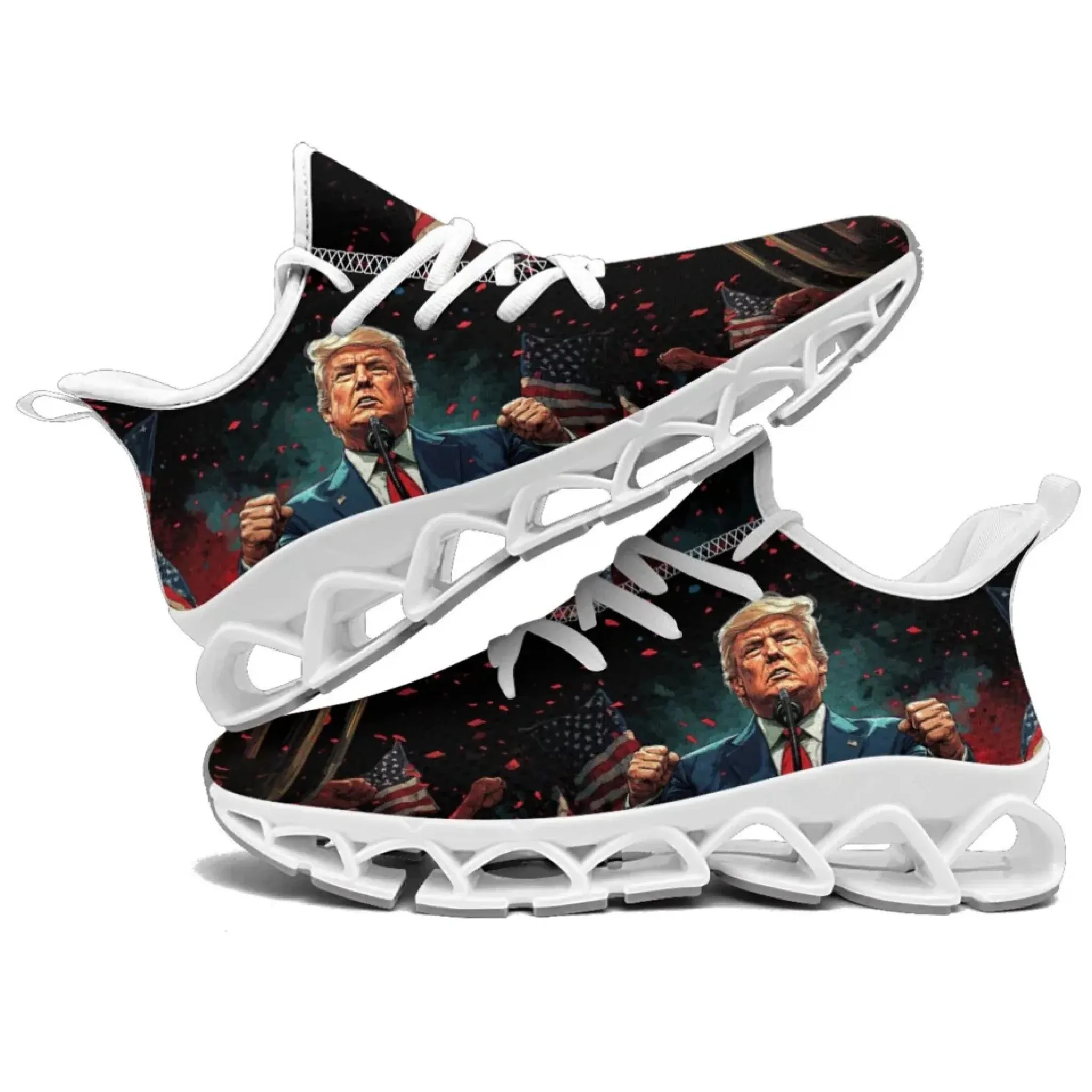 Personalized Trump Sneakers, Custom Lace-Up Pride Shoes, Patriotic Unisex Walking Shoes