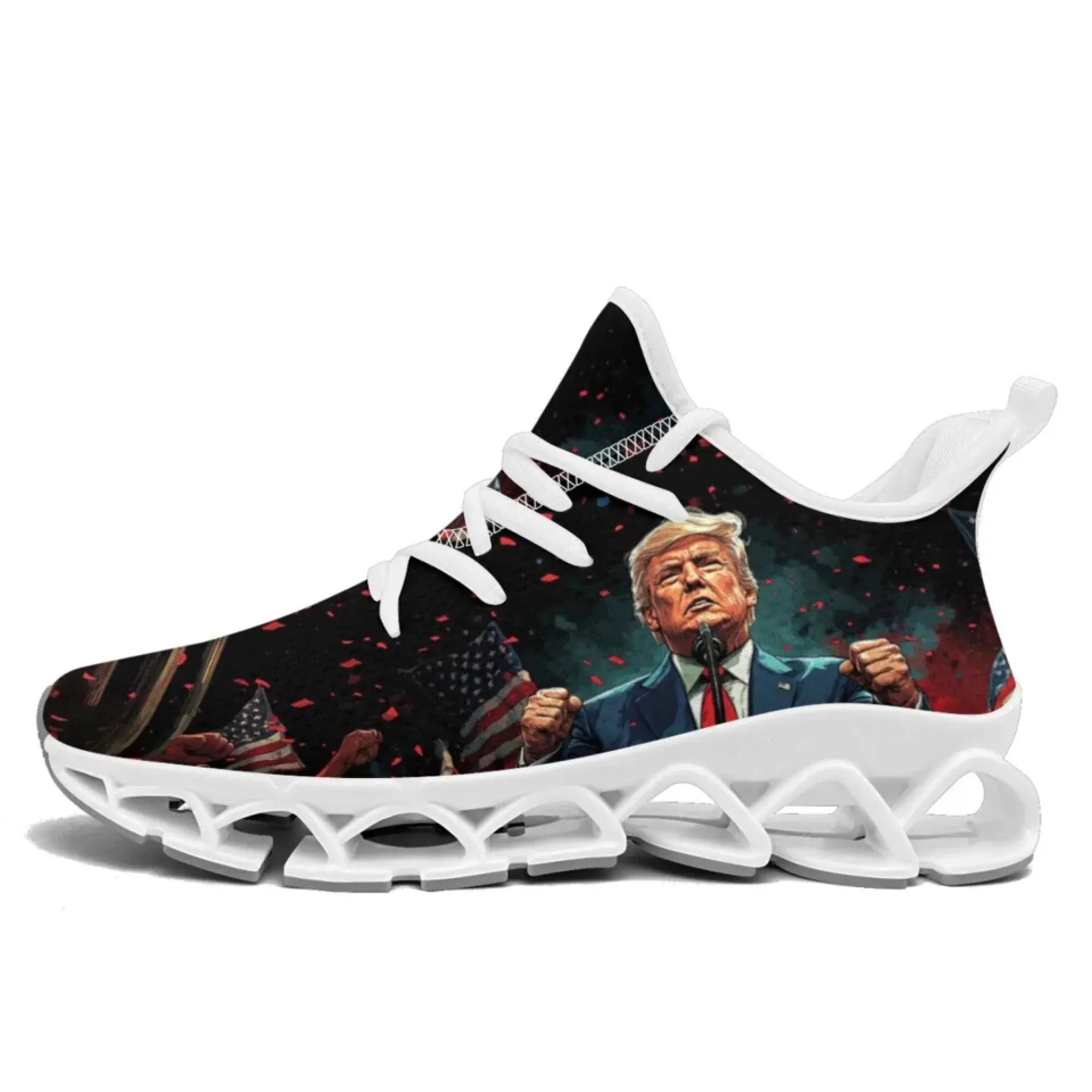 Personalized Trump Sneakers, Custom Lace-Up Pride Shoes, Patriotic Unisex Walking Shoes