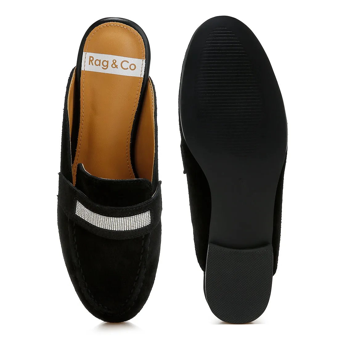 Rhinestone Strap Suede Mules