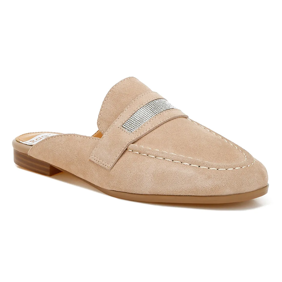 Rhinestone Strap Suede Mules