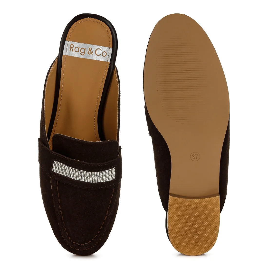 Rhinestone Strap Suede Mules