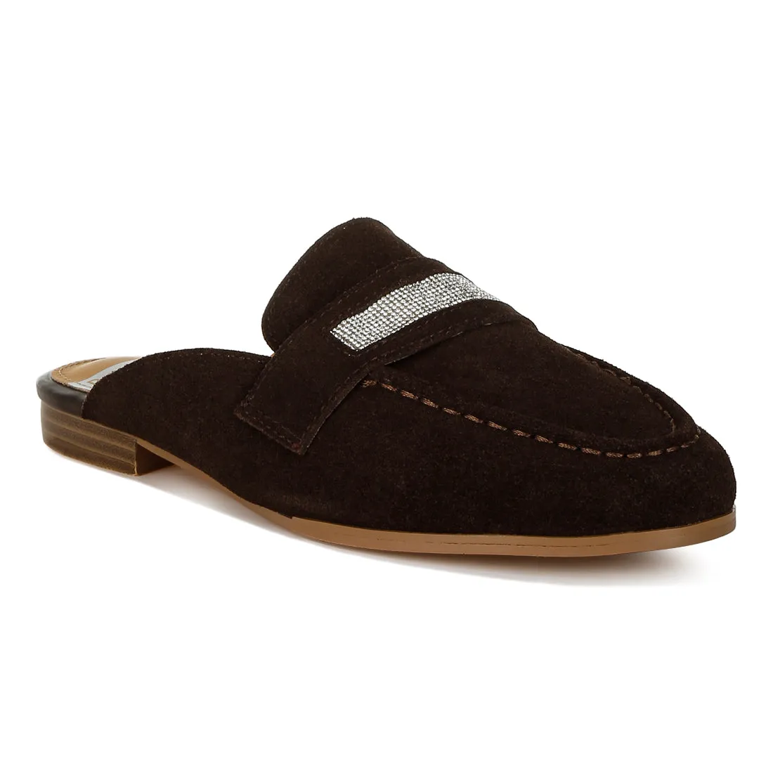 Rhinestone Strap Suede Mules