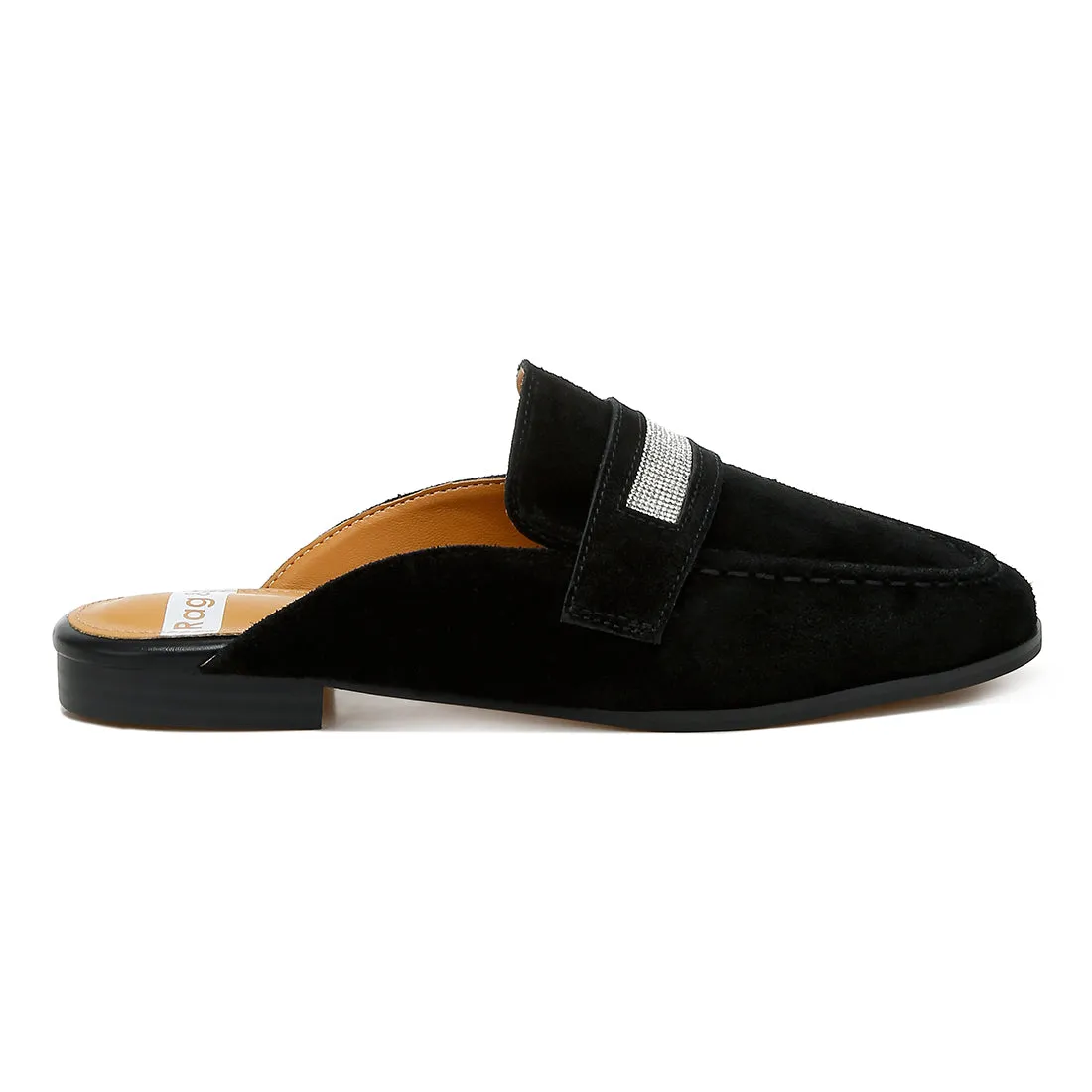 Rhinestone Strap Suede Mules