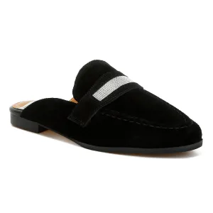 Rhinestone Strap Suede Mules