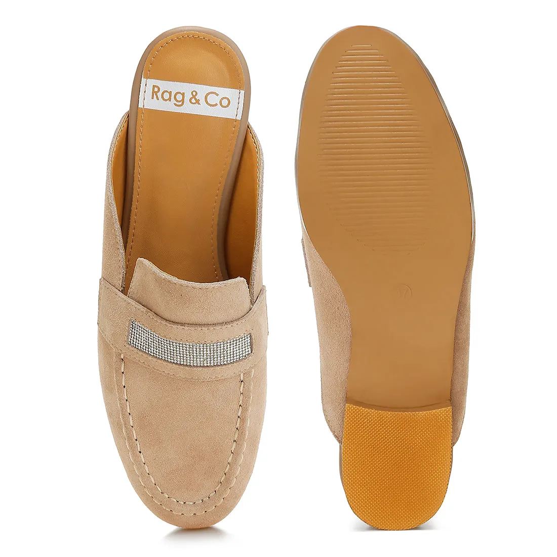 Rhinestone Strap Suede Mules