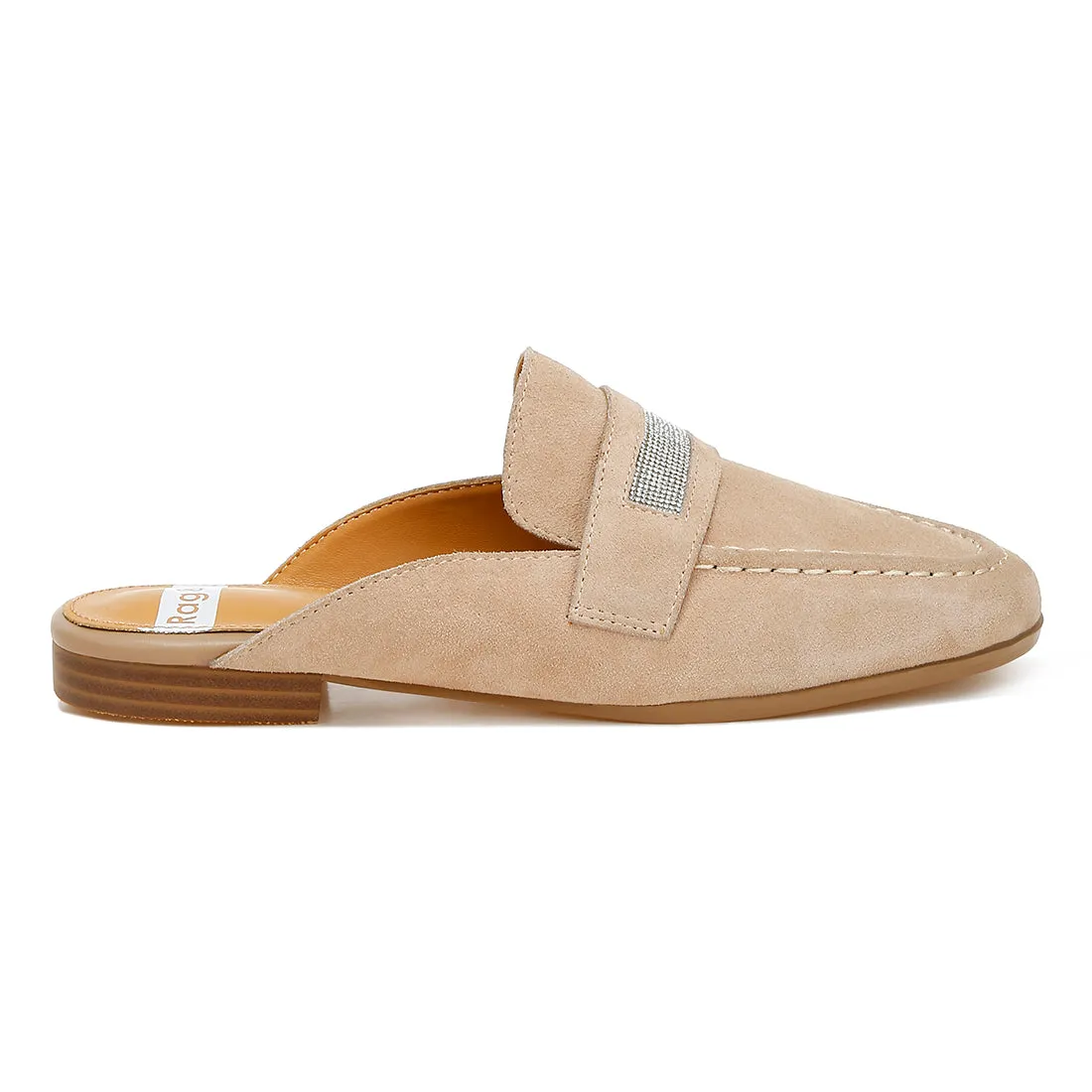 Rhinestone Strap Suede Mules