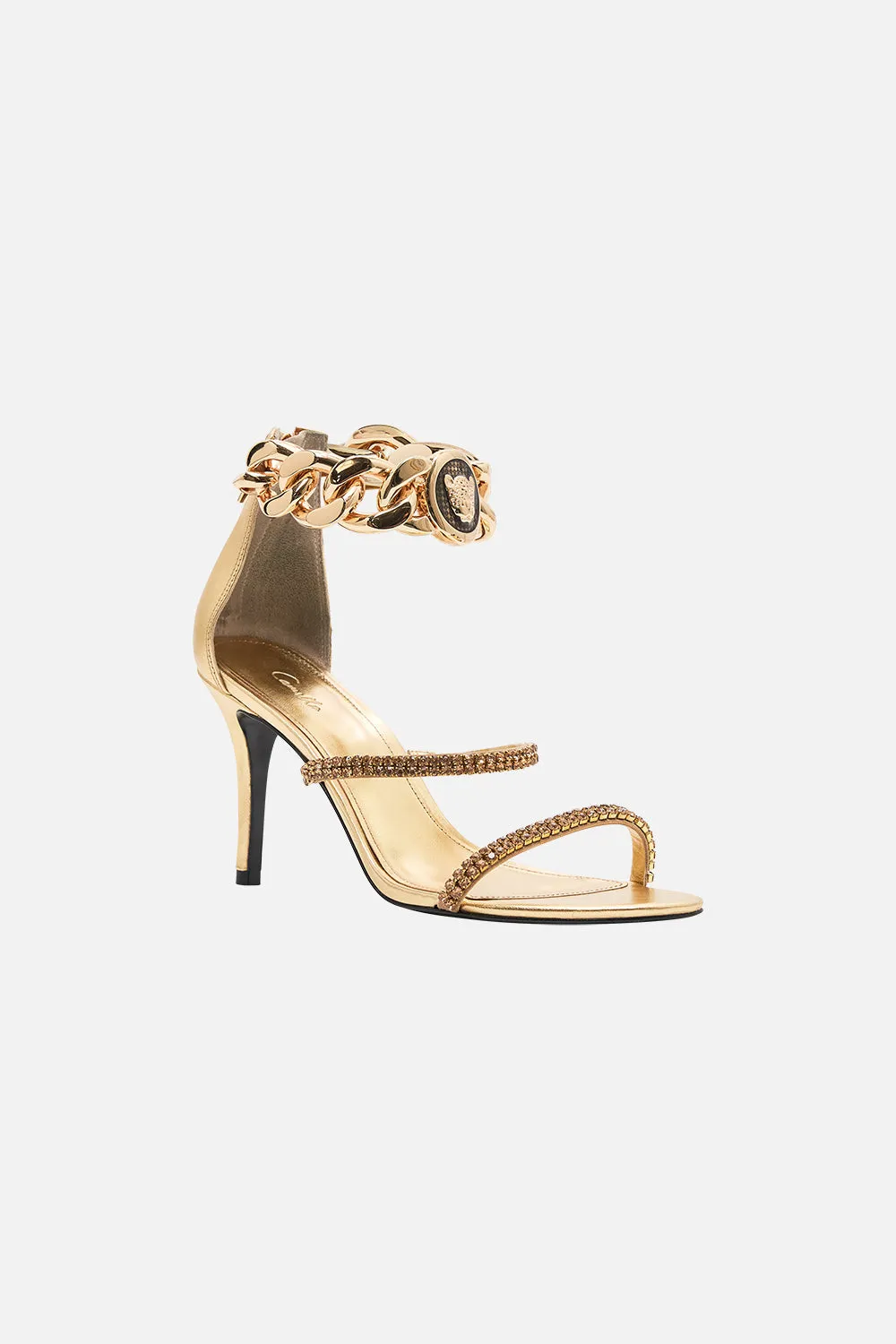 SASKIA CHAIN ANKLET HIGH HEEL SANDAL GOLD