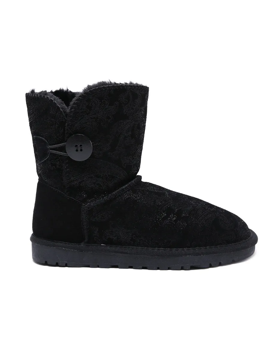 SMAIBULUN Ugg | Faux Fur-Lined Side Button Shearling Boots