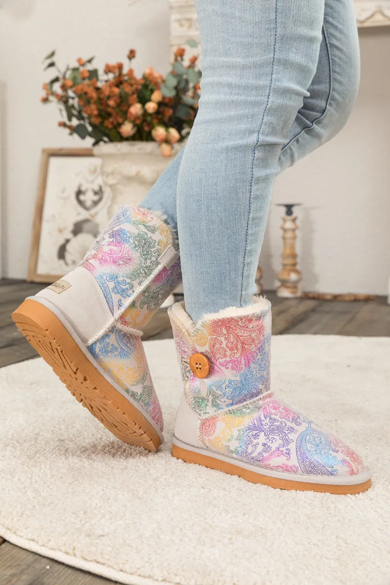 SMAIBULUN Ugg | Faux Fur-Lined Side Button Shearling Boots