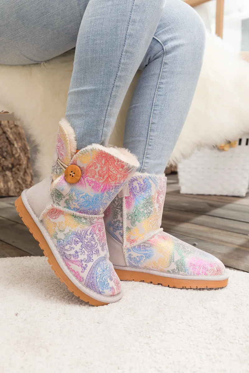 SMAIBULUN Ugg | Faux Fur-Lined Side Button Shearling Boots