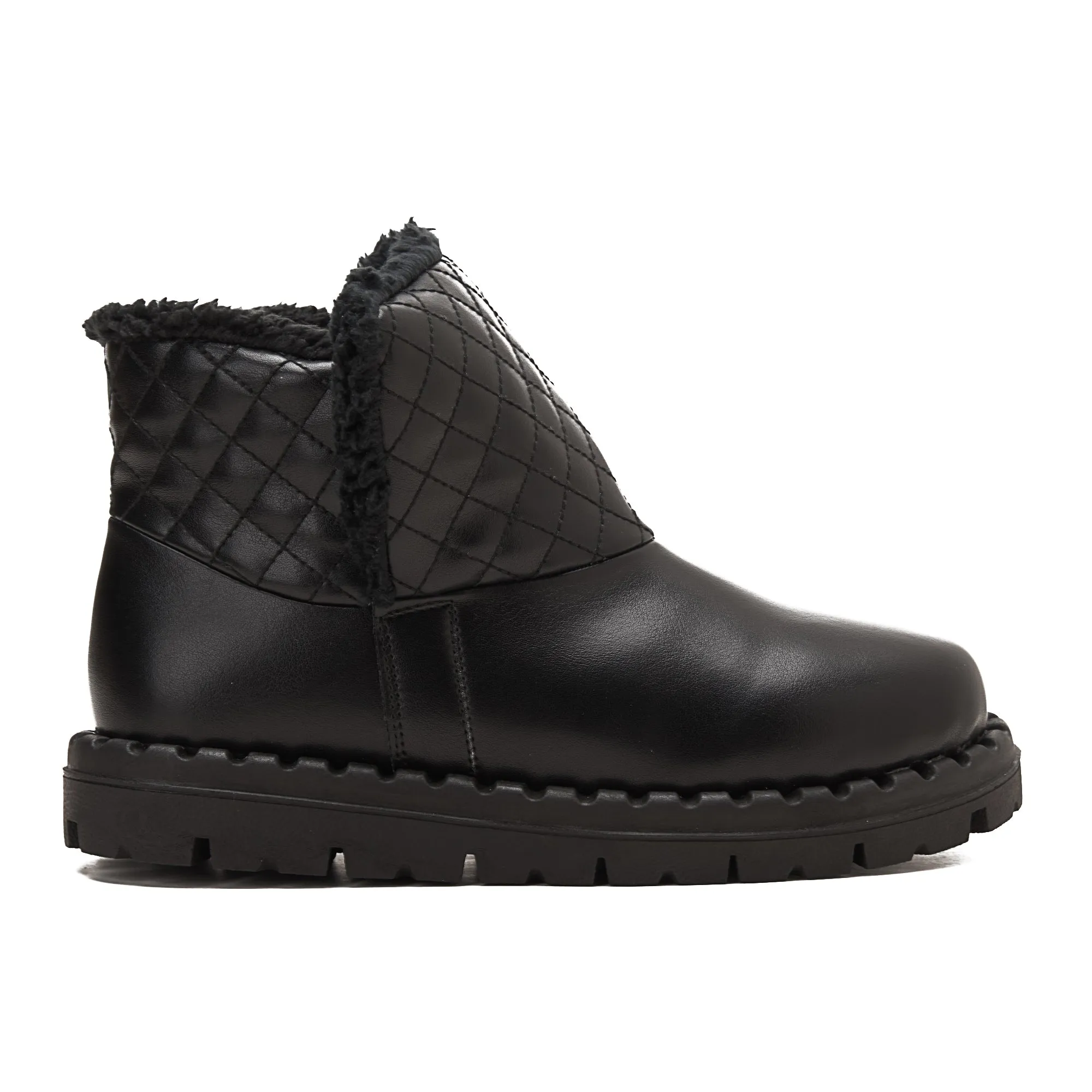 Women Quilted Fur Lined Ankle Boots - Black
