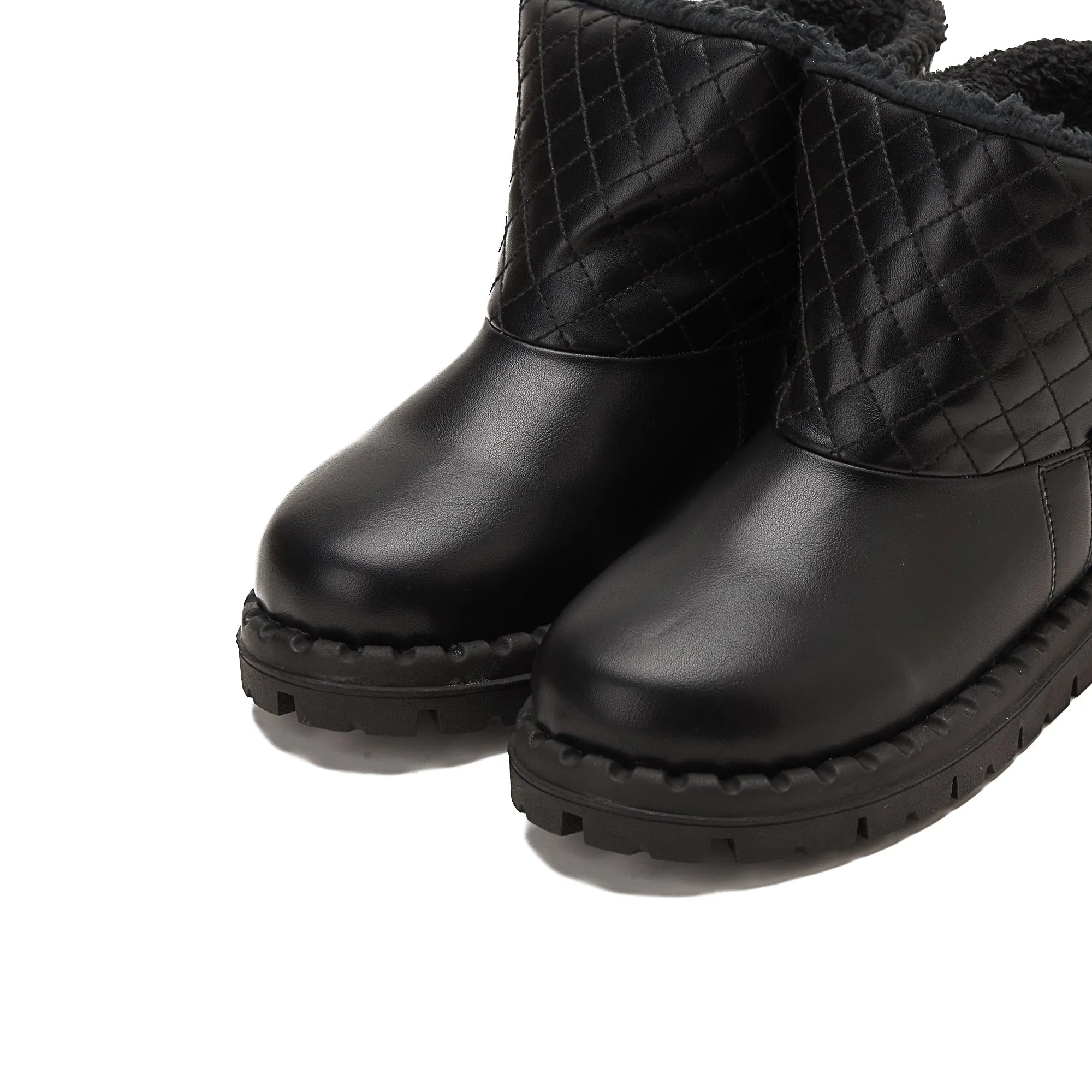 Women Quilted Fur Lined Ankle Boots - Black